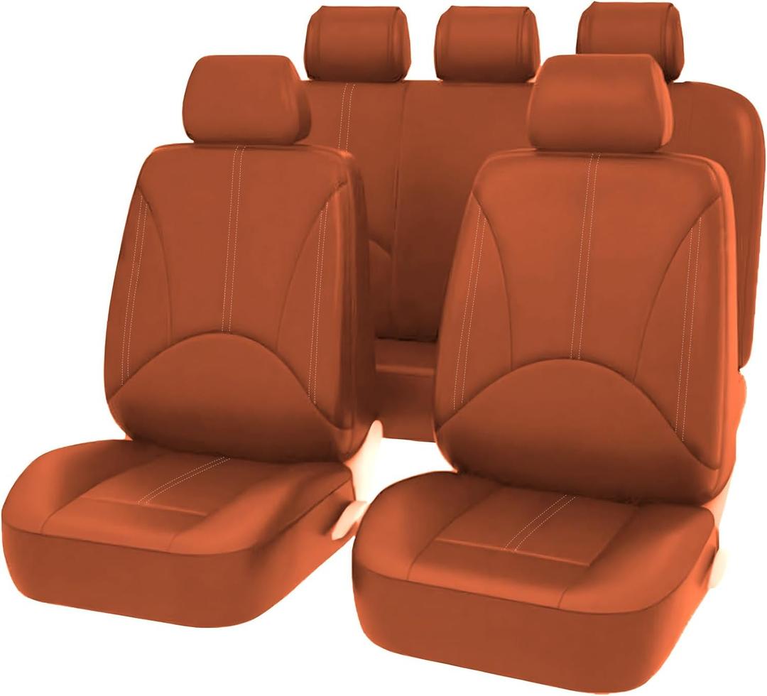 Coffee Luxury PU Leather Car Seat Covers Full Set Waterproof Car Seat Cover All Season Fit for SUV Sedan Van Airbag Compatible Elegance
