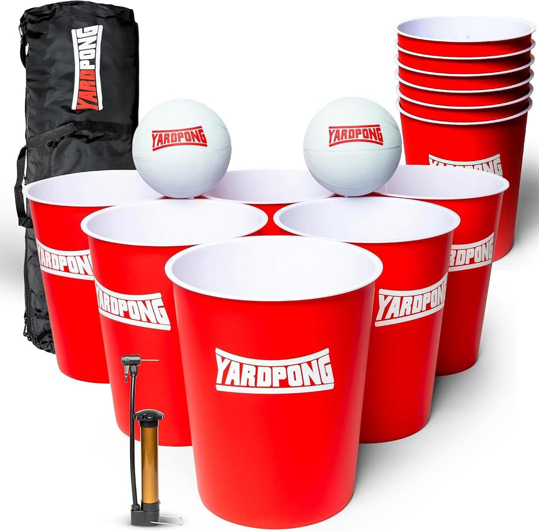 YardPong Giant Yard Pong and Basketball Game with 12 Buckets, 2 Balls, Carrying Bag, and Air Pump Outdoor Game for Lawn, Backyard, Beach, and Family Fun