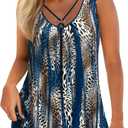 MODLILY Tummy Control Womens Tankini Swimsuits, Two Piece Metal Ring Bathing Suits, Tank Top with High Waisted Boyshorts, L