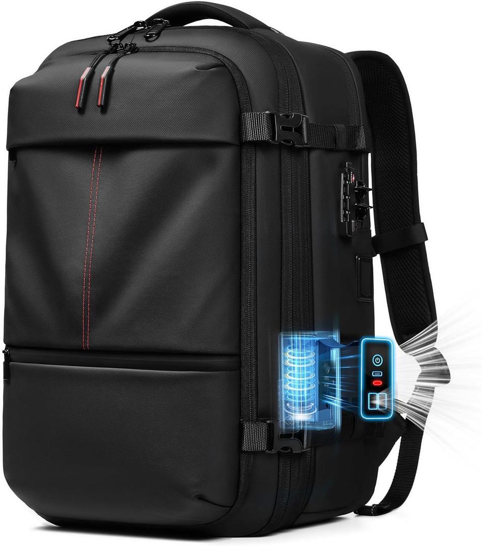 Vacuum Seal Backpack Travel with Built-in Pump 80L Expandable Travel Backpack with Vacuum System, TSA Lock Water Resistant Carry-On Backpack (Black)