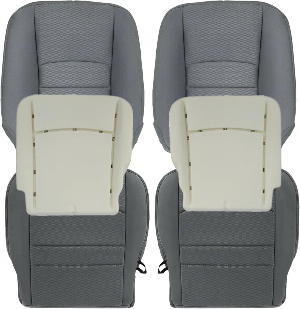 SecosAutoparts Driver & Passenger Side Bottom & Top Lean Back & Foam Cushion Replacement Cloth Seat Cover Gray Compatible with Dodge Ram 1500 2500 3500 4500 5500 2013 2014 2015 2016 2017 2018