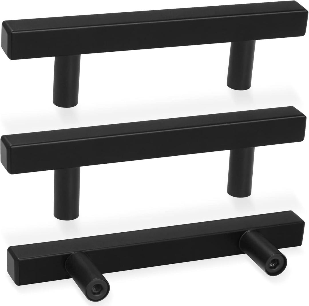 AEEKEL 30 Pack Square Cabinet Handles Matte Black Drawer Pulls 5" Length, 3" Hole Center Kitchen Handles for Cabinets Pulls, Stainless Steel Cabinet Hardware for Bedroom Bathroom Office, 25 Pieces Gray and 4 Pieces Black