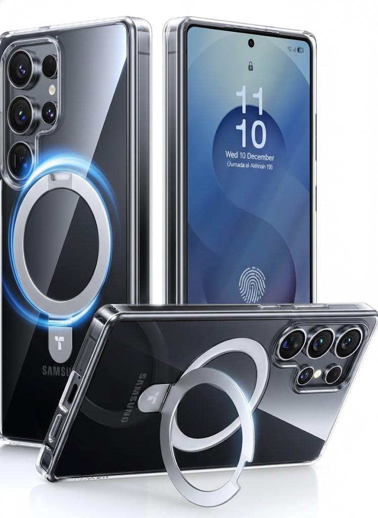 TORRAS Magnetic Stand for Samsung Galaxy S25 Ultra Case, [Fit for Magsafe] [Military Grade Drop Tested] Ring Shockproof Translucent Slim Protective Phone Case for Samsung S25 Ultra Case Ostand, Blue