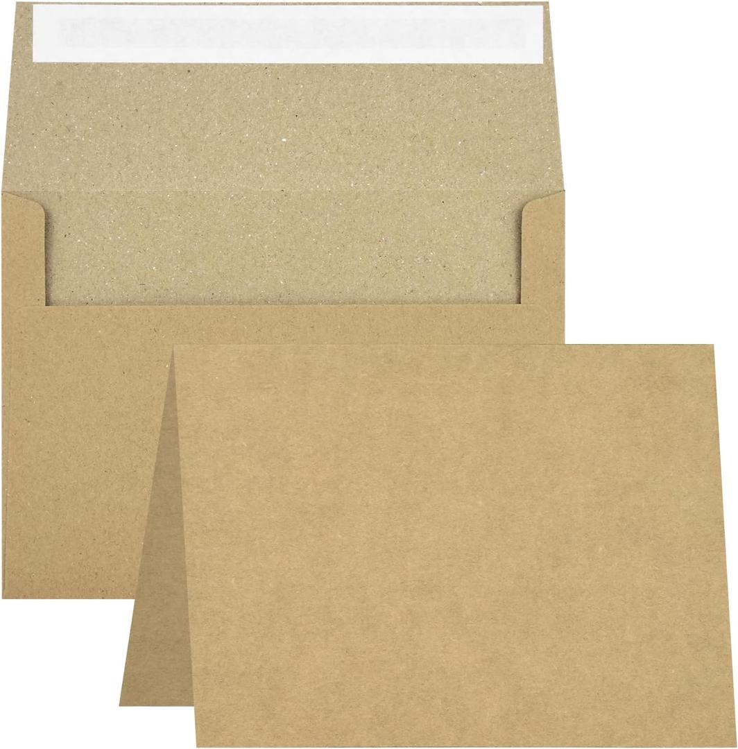 Blank Cards and Envelopes 5x7,50 Pack Brown Kraft Envelopes with Kraft Cards for All Occasions,Invitations Thank You Blank Cards