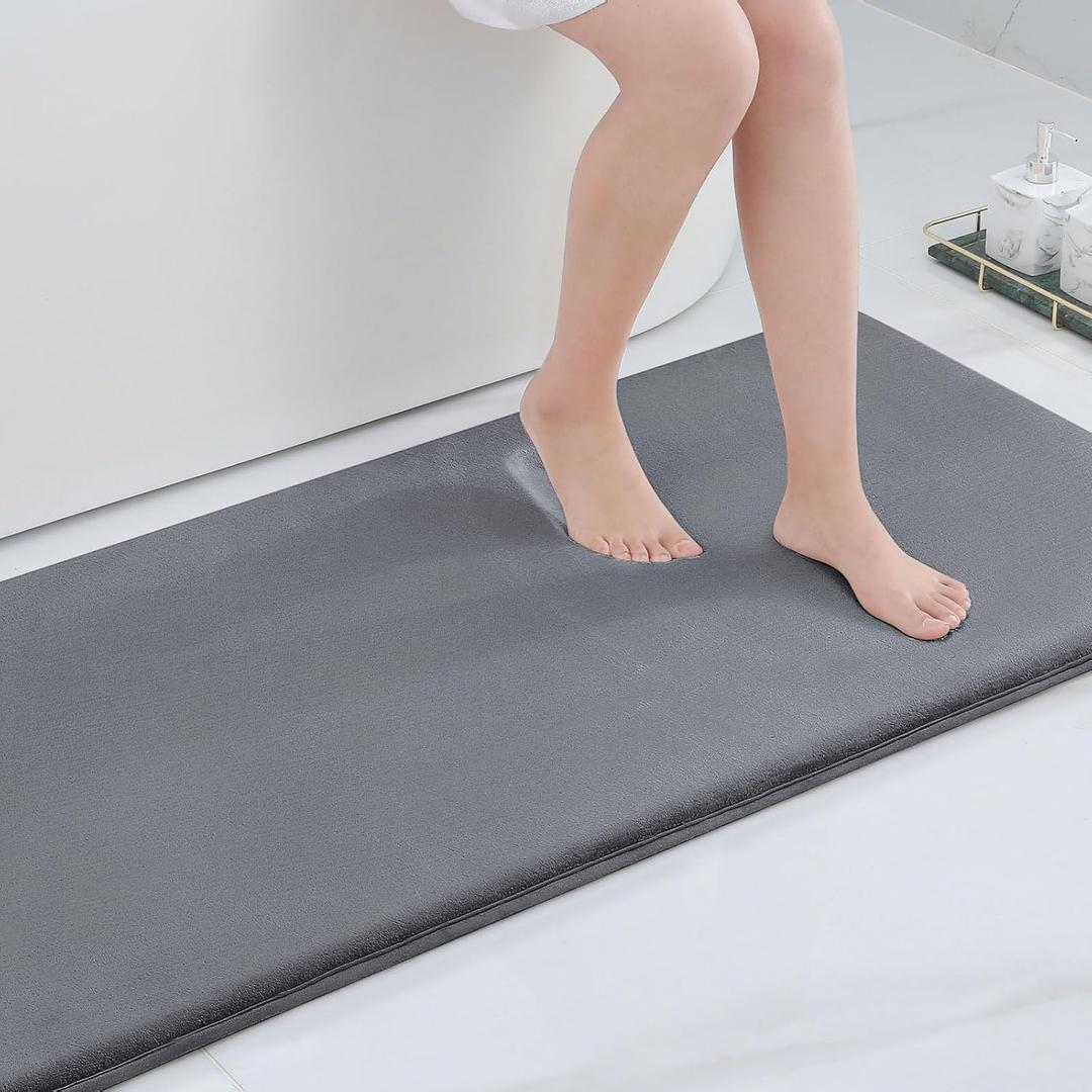 Smiry Memory Foam Bath Mat 47x24, Extra Soft and Absorbent Bathroom Mats, Non Slip Washable Carpet for Floor, Shower and Tub, Dark Grey