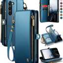 Defencase Compatible with Samsung Galaxy S23 Case Wallet with RFID Blocking Card Holder for Women Men, PU Leather Magnetic Snap Flip Zipper Strap Wallet Phone Case Fit for Galaxy S23 5G 6.1", Blue