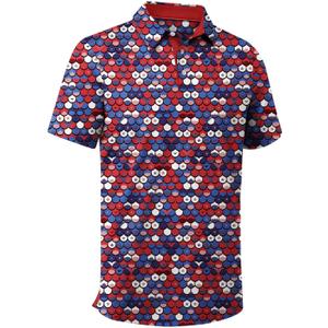 ZITY Mens Golf Shirt Short Sleeve Moisture Wicking Performance Daily Casual Print Patterns Collared Golf Polo Shirts for Men (Blue, L)