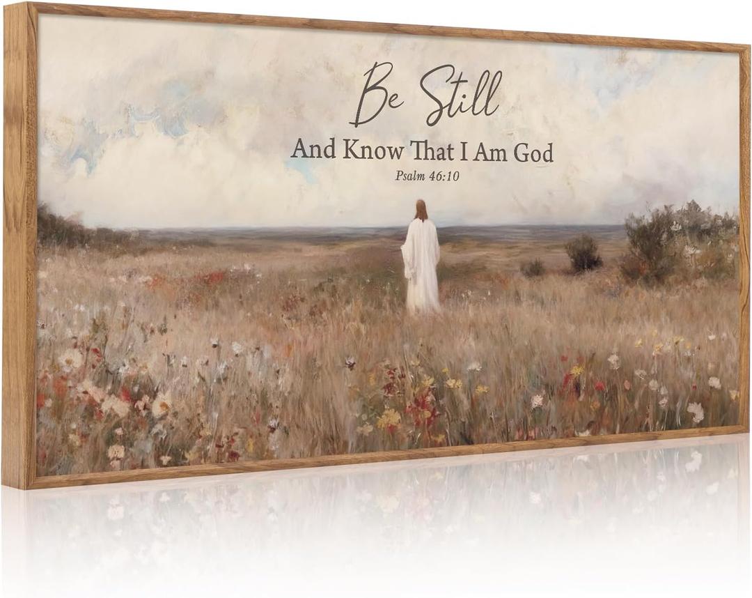 Aurlan Be Still And Know Psalm 46:10 Framed Canvas Wall Art 40x20 Inch
Vitage Jesus in the Wilderness Landscape Bible Verse Painting with Frame, Religious Faith gift for Christian LDS Christmas