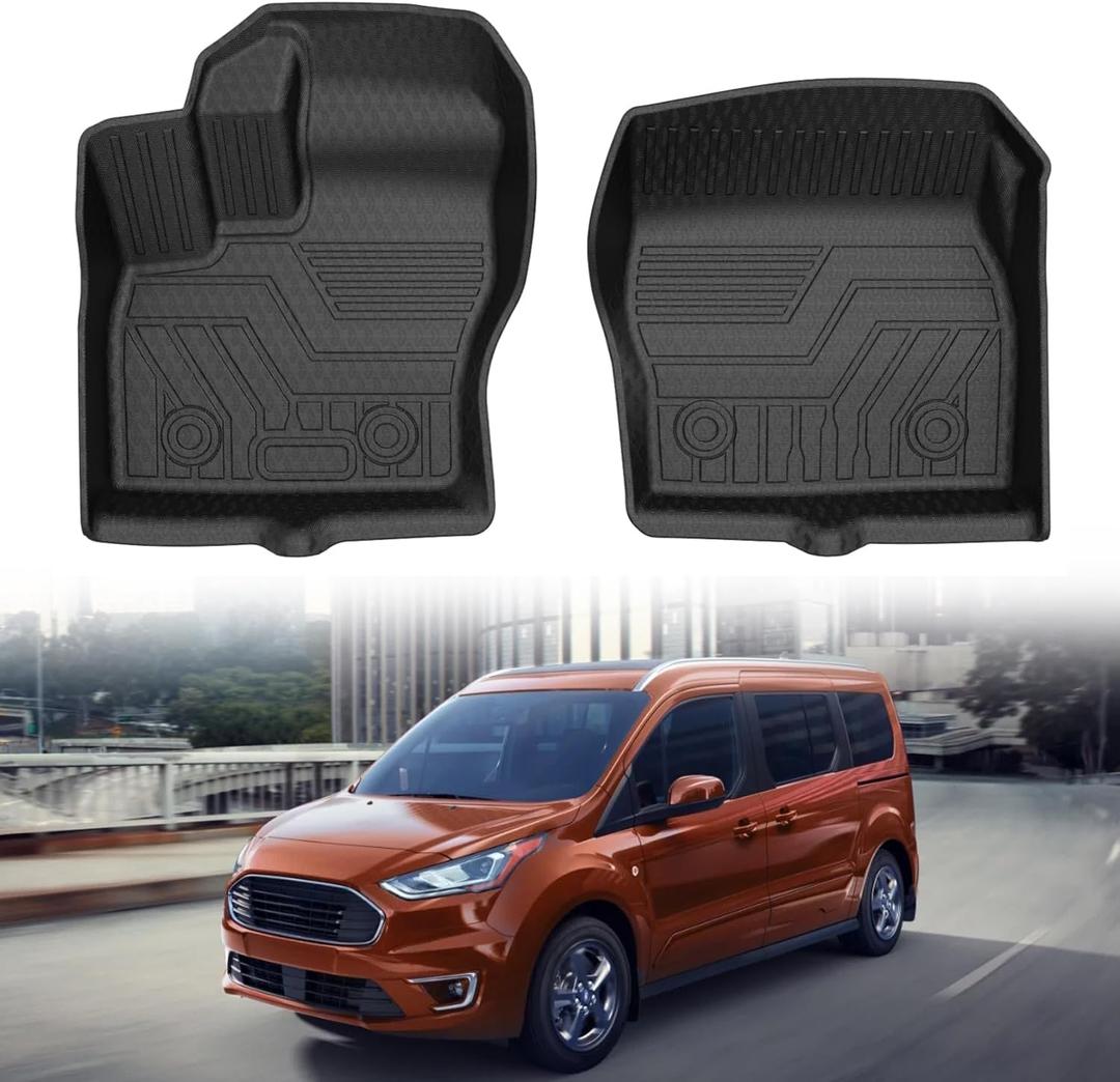 Mixsuper Custom Fit Front Floor Mats for 2014-2021 Ford Transit Connect with Vinyl Flooring and Floor Posts Only, All Weather Floor Liners Durable 1st Row Set Black