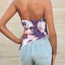 Yousify Womens Floral Tube Top Summer Mesh Strapless Ruched Asymmetrical Hem Drawstring Boho Y2k Bandeau Tops (Small, Suit 1)