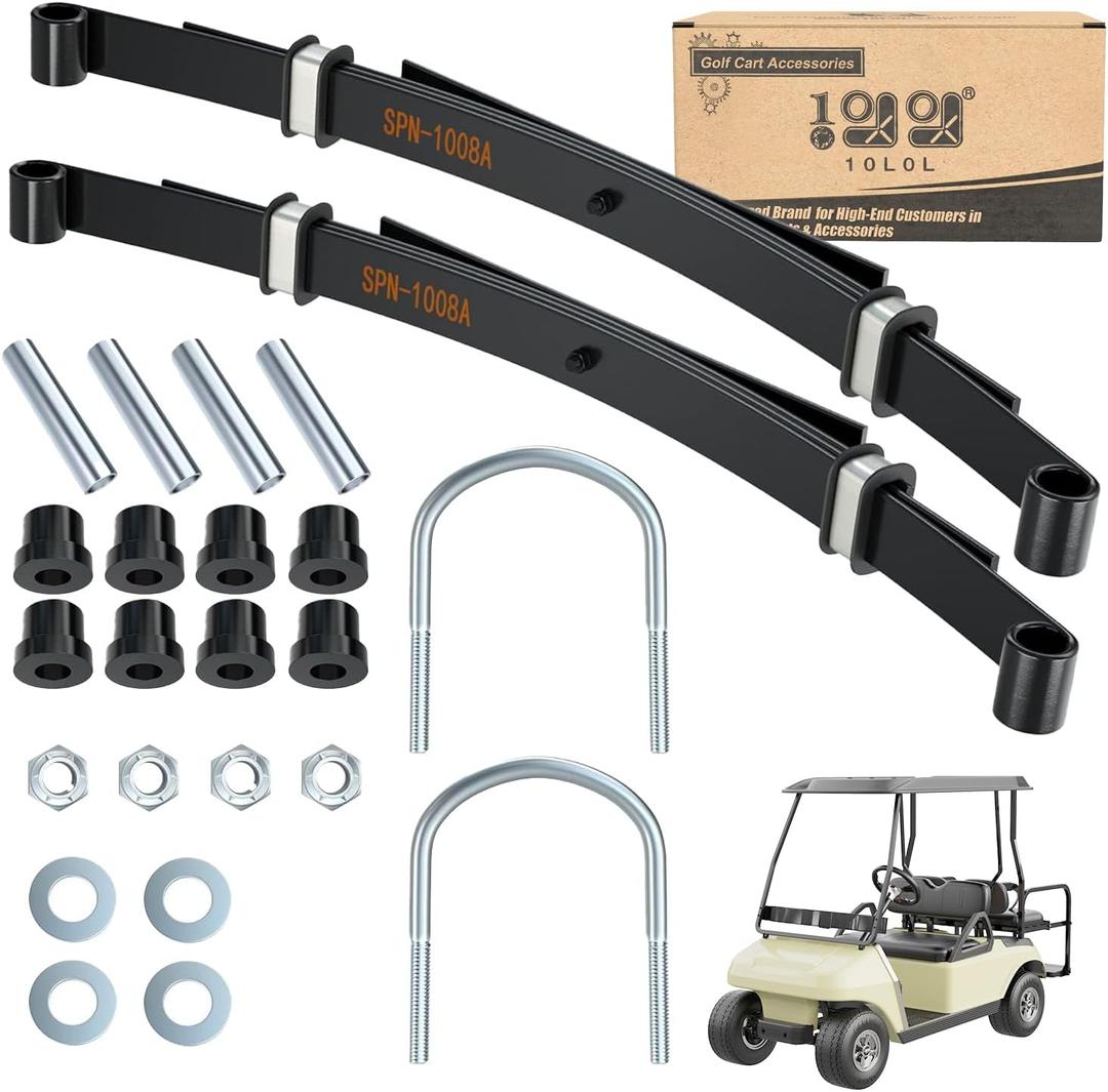 10L0L Heavy Duty Rear Spring Kit for Club Car DS 1981-up Golf Cart, 4 Leafs Spring with Bushings Spacers & U Bolts, OEM# 102006501 1014675 1011149