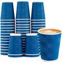 Lamosi 12 oz Insulated Coffee Cups Disposable - 50 Count Blue Paper Coffee Cups No Lids 12oz, Corrugated Ripple Wall Design for Hot Cold Drinks (Navy)