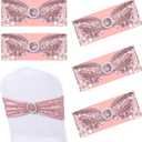 ISKYBOB Set of 12 Sequin Chair Sashes, Spandex Stretchy Chair Covers Glitter Chair Band with Buckle Decorative Bows Ties for Wedding Party Supplies, Rose Gold
