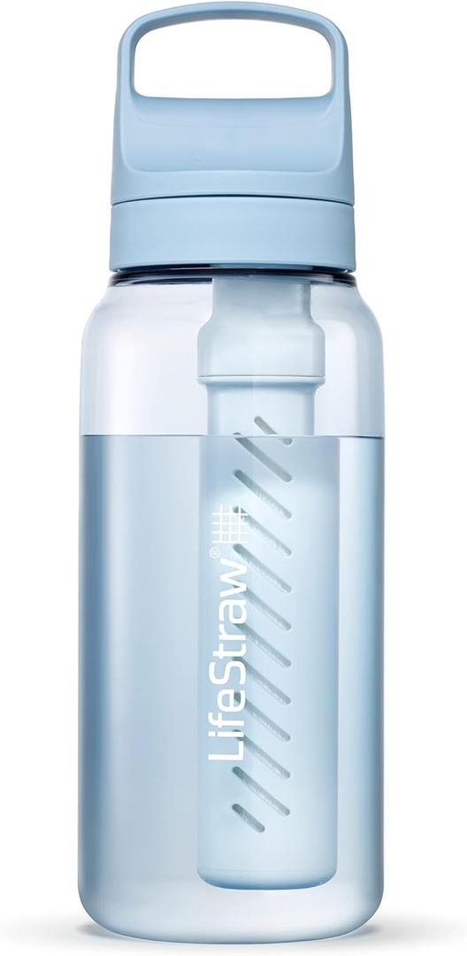 LifeStraw Go Series  BPA-Free Water Filter Bottle for Travel and Everyday Use, Removes Bacteria, Parasites and Microplastics, Improves Taste, 1L Icelandic Blue