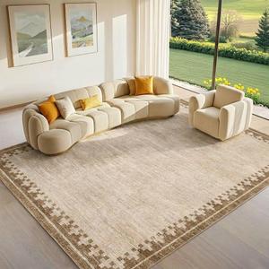 GarveeHome Cross Bordered Washable Rug 5x7 for Living Room Farmhouse Modern Geometric Low Pile Bedroom Carpet Non Slip Light Brown Stain Resistant Area Rugs for Home Office Guest Room, Beige