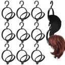 Menkxi 10 Pcs Hanging Short Wig Hanger Stand Foldable Holder Portable Collapsible Rack for Multiple Hats Storage Display Styling Travel Hair Replacement, Keep Wigs in Shape, Black
