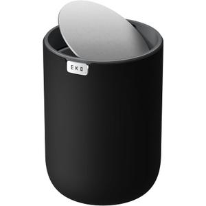EKO Fandy 0.58 Gal/2.2L Mini Trash Can with Lid, Swing-Top Desktop Trash Can for Bathroom, Countertop, Vanity, Desk or Office, Small Garbage Bin (Black)