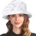 Derby Hat for Women Church Tea Party Wedding Cloche Bowler Bucket Hats (One Size, White)