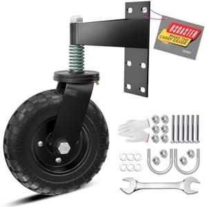 Uscaster 1pack Gate Wheel 8inch Fence Gate Wheel for Metal Tube Gate 360 Degree Rotation Spring Loaded Heavy Duty Gate Caster with Screws & Screwdriver（All Black）