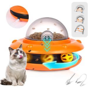 Cat Treat Dispenser Toy - Rechargeable Interactive Feeder with Bell Ball Track | 1800mAh Rechargeable Battery | 3-Size Food Portals Puzzle Toy for Indoor Cats to Reduce Boredom