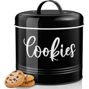 Farmhouse Cookie Jar for Kitchen Counter, 1 Gallon Vintage Cookie Jar with Airtight Lid, Large Food Storage Container for Candy, Cookies, Dessert, Black Kitchen Decor and Accessories