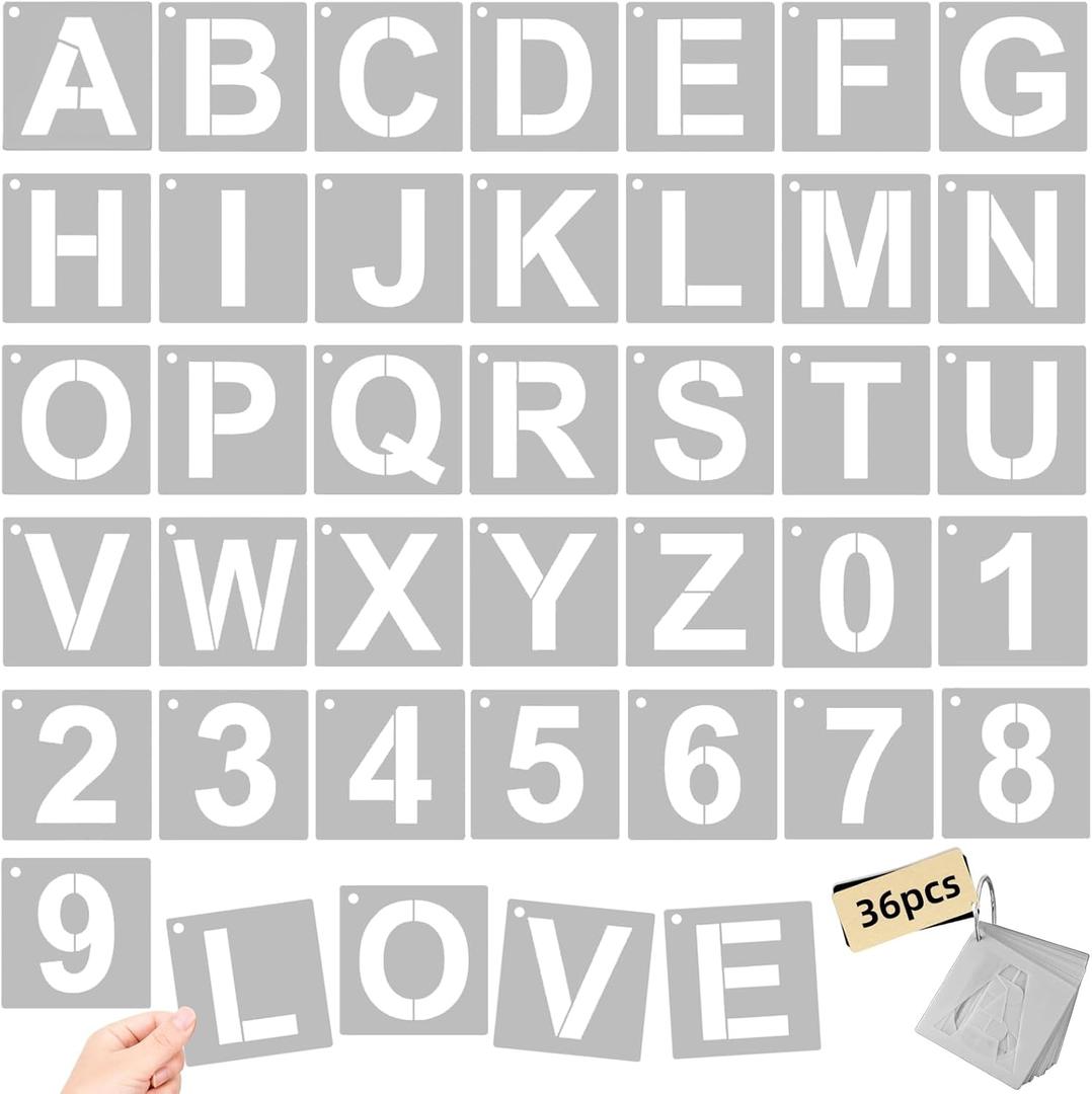 3 Inch Large Reusable Plastic Letter Stencils & Number Stencil, 36-Piece Alphabet Art Craft Set for Wood, Wall, Fabric, Rock, Signage, Door Porch, Chalkboard, DIY Projects