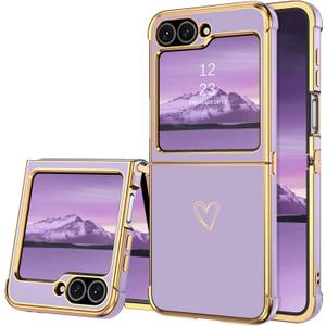 BENTOBEN for Samsung Galaxy Z Flip 6 5G Case, Cute Heart Luxury Gold Plating Slim Flexible TPU Bumper Protective Galaxy Z Flip6 Cover, Women Girls Phone Case for Samsung Z Flip 6 6.7'',Purple