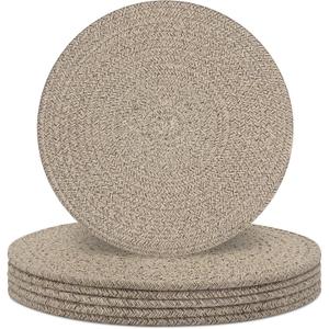 Round Placemats Set of 6, Cotton Rope Woven Table Mats, Hot Pads for Kitchen, Non Slip Heat Resistant Place Mats, 13 Inches Braided Placemat for Farmhouse Decor and Kitchen Table Decor (Brown)