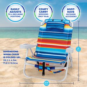 Rio Brands Portable Beach Cooler Pouch and Cup Holders Backpack Chair, 20.28" W x 29.33" D x 29.53" H, Green
