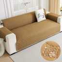 ENVEHUG Loveseat Sofa Cover for 2 Cushion Couch Water Resistant Slipcover Furniture Protector Washable Couch Cover with Non Slip and Elastic Straps for Kids Dog Cat Pet (Khaki, 104x76)