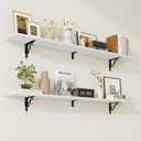 Floating Shelves for Wall Decor, 55.1W x 8D Wall Shelves Set of 2, 8 Inch Deep Rustic Wood Shelves Wall Mounted with Brackets, Long Floating Shelves for Living Room Bedroom Kitchen, White (55.1"W x 8"D)