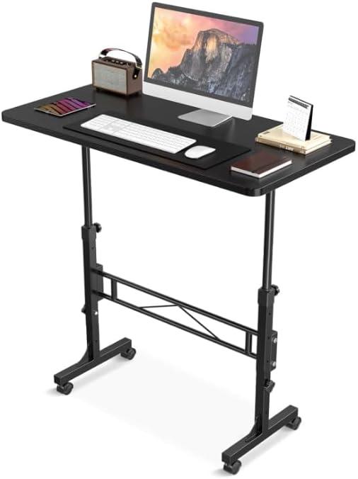 Small Standing Desk Adjustable Height, Mobile Stand up Desks with Wheels, 32 Inch Portable Rolling Small Computer Desks, Portable Laptop Desk Office for Home Wood Black