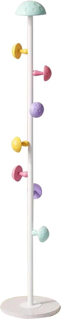 Coat Rack Coat Rack Stand for Children, Metal Freestanding Garment Rack Bedroom Clothes Hanger with 8 Mushroom Hooks, Cute Hanging Rack for Coats, Hats, Bags, Scarves(Color:White) hopeful