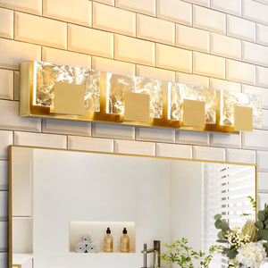 LED Bathroom Vanity Light: 32 inch Brushed Gold Acrylic Modern Lighting Fixtures - 4 Lights Contemporary Smoke Design Wall Lights Fixture Over Mirror 3000K LED Bathroom Vanity Light: 32 inch Brushed Gold Acrylic Modern Lighting Fixtures - 4 Lights Contemporary Smoke Design Wall Lights Fixture Over Mirror 3000K