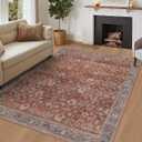 9X12 Washable Area Rug for Living Room, Vintage Boho Non-Slip, Red Brown