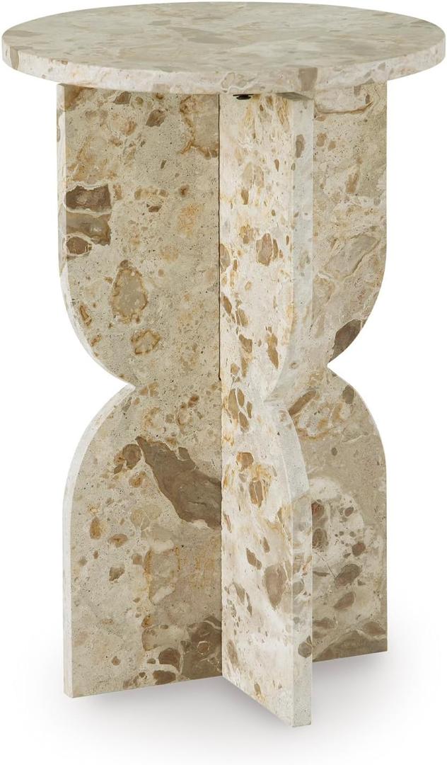 Signature Design by Ashley Treygan Contemporary Marble Accent Table, Beige & Light Brown
