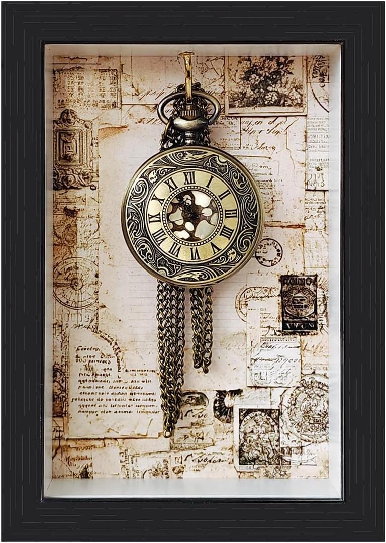 Pocket Watch Display Case,Wood Pocket Watch Box,Wall Cabinet Shadow Box,Keychain Display Case,Pocket Watch Display Storage Travel Case Organizer,Suitable for pocket watches,keychains,medals,1 pack.
