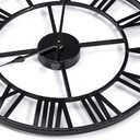 Antique Tower 24 inch Large Roman Numeral Wall Clock, Indoor Outdoor Patio Waterproof Oversized Decorative Contemporary Clock, Antique Black Metal Wall Clock Battery Operated Retro Art Hanging Clock, 2