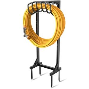Pattiumo Garden Hose Holder with 4 Spikes, Water Hose Holders for Outside, 150ft Garden Hose Storage Heavy Duty Hose Hanger Metal Hose Stand Detachable Hose Reel Rack Organizer