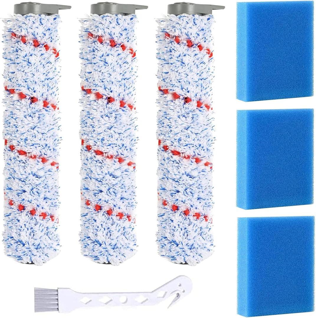 Replacement Brush Roller & Vacuum Filter for iFloor Wet/Dry Cordless Vacuum (3 Brush Rollers + 3 Pre-Filters) - Not Compatible with Tineco iFloor 2