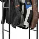 Motorcycle Helmet Holder, Motorcycle Gear Storage Rack, Display Stand for Accessories, Jacket, Gloves and Boots, Helmet Rack for Garage or Workshop Organization, Black, 25.6"D x 15"W x 67"H