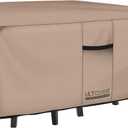 ULTCOVER Rectangular Patio Heavy Duty Table Cover - 600D Tough Canvas Waterproof Outdoor Dining Table and Chairs General Purpose Furniture Cover Size 136L x 74W x 28H inch (Brown)