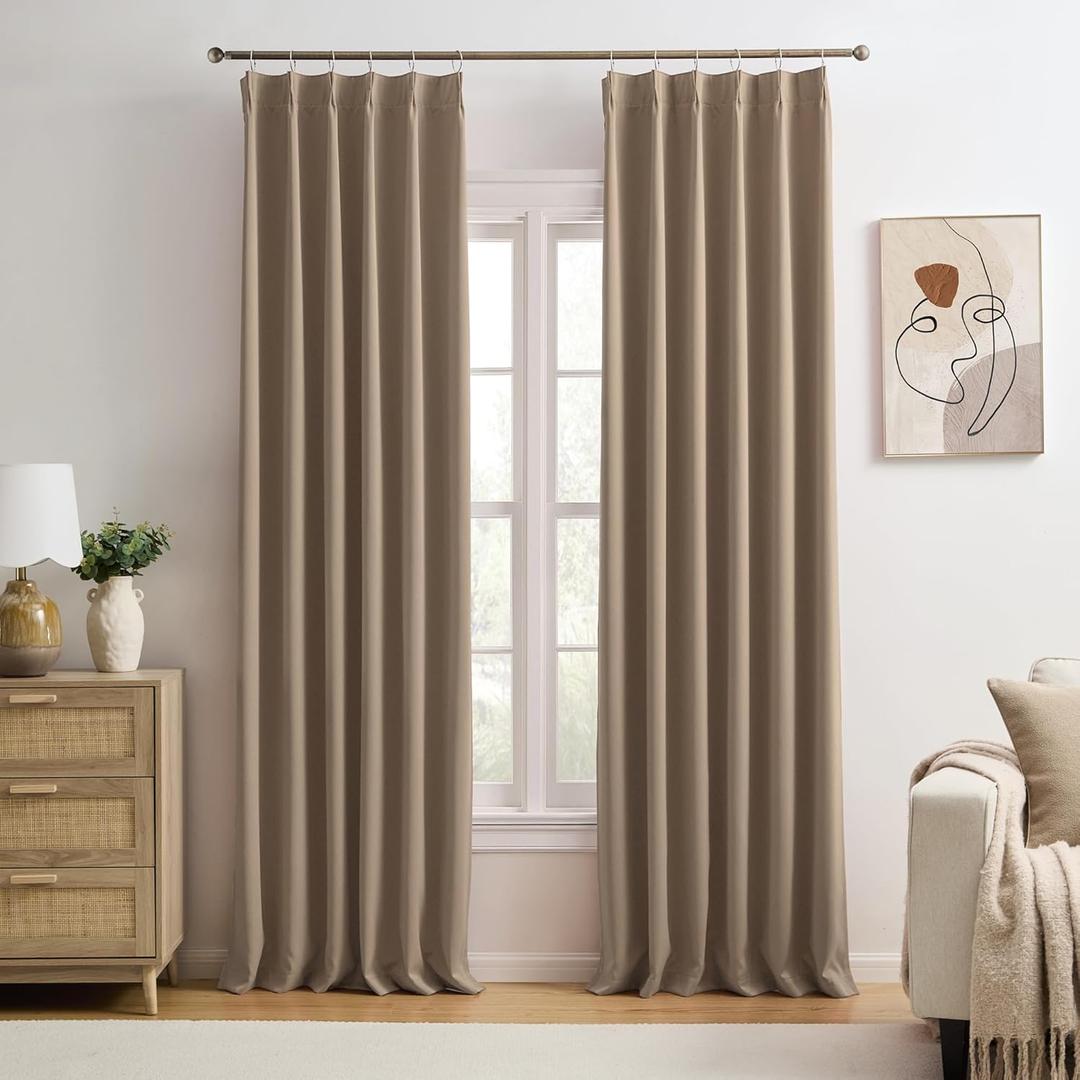 KEQIAOSUOCAI Pinch Pleated Blackout Curtains 96 Inch Long 2 Panels for Bedroom Living Room Thermal Insulated Black Out Window Curtain Pinched Pleat Drape with Hooks (W40 x L96 Inch, Cappuccino)