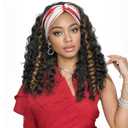 BECUS 16'' Glueless Headband Wig for Black Women Deep Wave Curly Wigs Half Wig Synthetic Natural Looking Hair Easy Wear Beginner Friendly for Daily Use Party Brown with Blonde Highlights