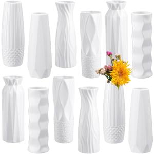Hoolerry 12 Pcs White Flower Vases Bulk for Centerpieces Plastic White Bud Vase for Flowers Ceramic Look Flower Vase Decorative Tall Unbreakable Vase for Flowers Home Office Table(Classic Style)