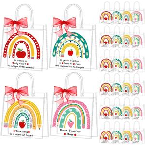 Shinylin 24 Pcs Teachers' Day Clear Gift Bags with Handles Ribbon Reusable Clear PVC Teacher Appreciation Gifts Bags Thank You Gift Wrap Bag for Goodie Party Graduation Retirement Supplies