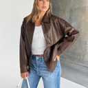 Trendy Queen Womens Leather Jacket, Oversized Going Out & Everyday Statement Piece, Bomber Jacktes Moto Coat (Brown, XS)