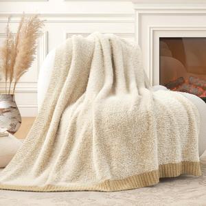 Amlie Home Knit Throw Blanket for Couch, Super Soft Cozy Fuzzy Throws for Sofa Bed Living Room, Luxury Cozy Fluffy Throw for Room Decor, 60" x 80", Heather Beige