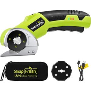SnapFresh 4V Cordless Electric Scissors, Rechargeable Cardboard Cutter & Box Cutter Rotary Tool, 240 RPM Fabric Carpet Leather Cutter with LED, Extra Blade, 2.0Ah Battery & Storage Bag(SP5091)