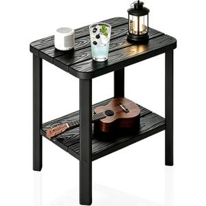 Adirondack Square Outdoor Side Table, 2-Tier Storage Weather Resistant HDPE Resin End Table, Small Side Table for Patio, Garden, Balcony, Deck, Porch, Backyard, Poolside (Jet Black, 1 PCS), 16.4"D x 12.5"W x 16.3"H